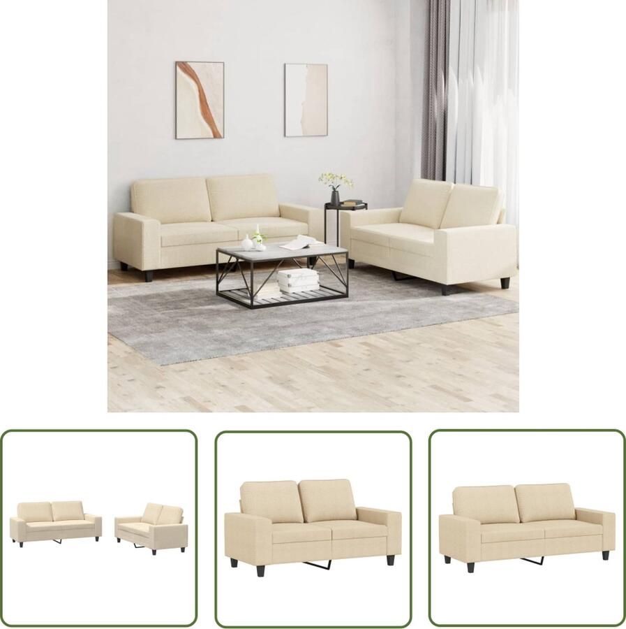 The Living Store Loungeset Stof 2-zitsbank 140 cm Crème Schuimgevuld metaal en multiplex frame Loungeset Bankstel 2 Persoons Bank Lounge Stoffen Bank Creme Bank
