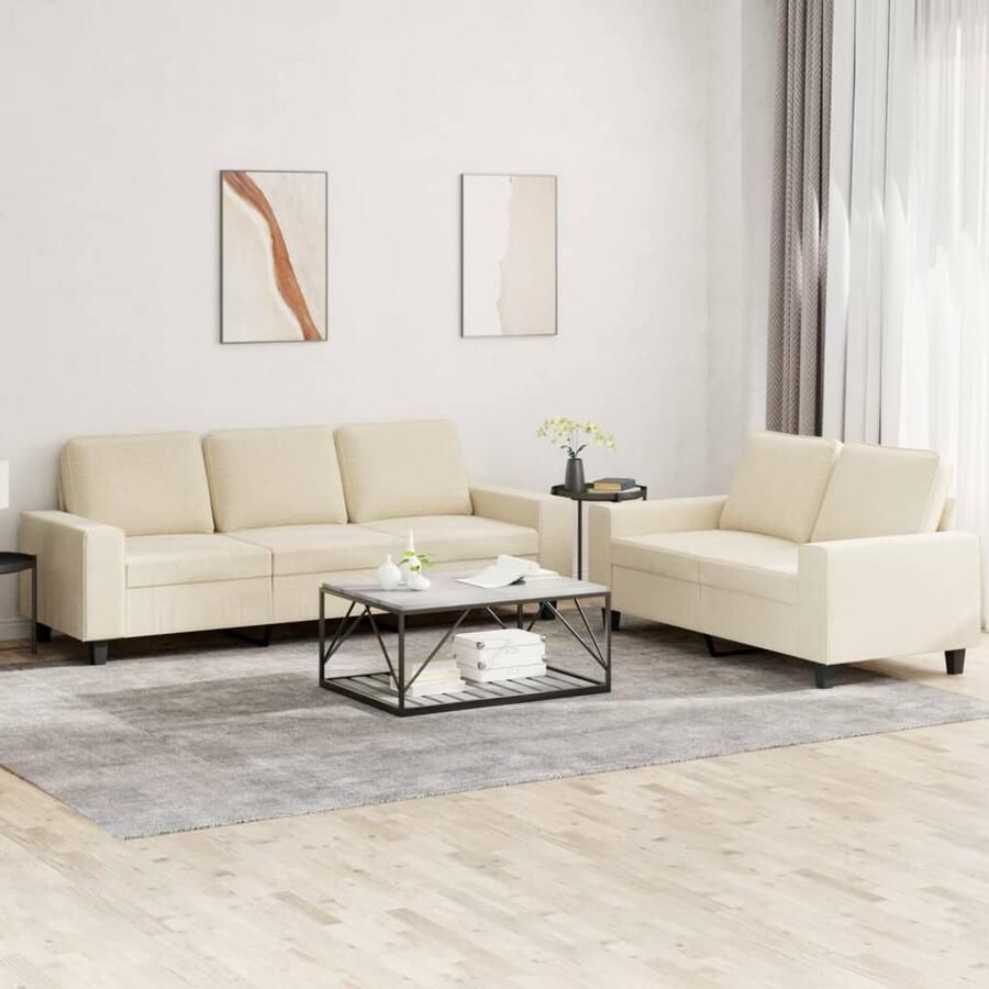 The Living Store Loungeset Metaal en Multiplex 154 x 77 x 80 cm Crème Schuim Gevuld Loungeset Bankstel Tuinlounge Lounge Meubilair Buitenbank