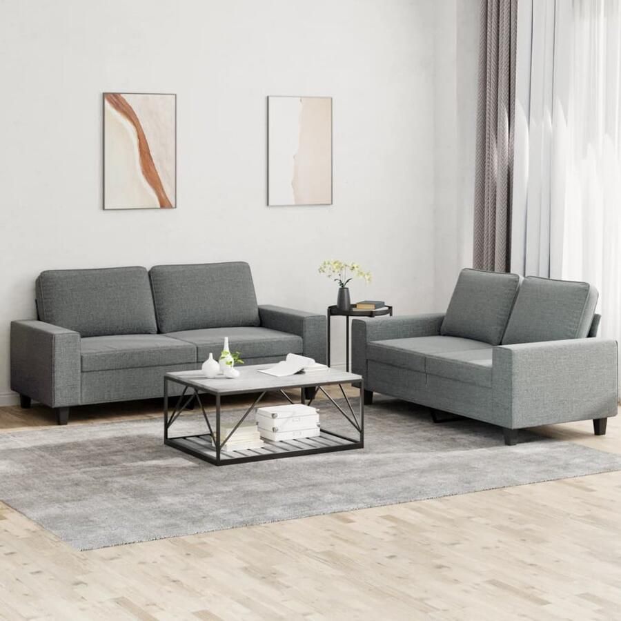 The Living Store Loungeset 2-zitsbank Donkergrijs Stof 140 cm Comfortabel en Duurzaam Loungeset Bankstel 2 Persoons Bankstel Donkere Grijze Bank Stoffen Bank