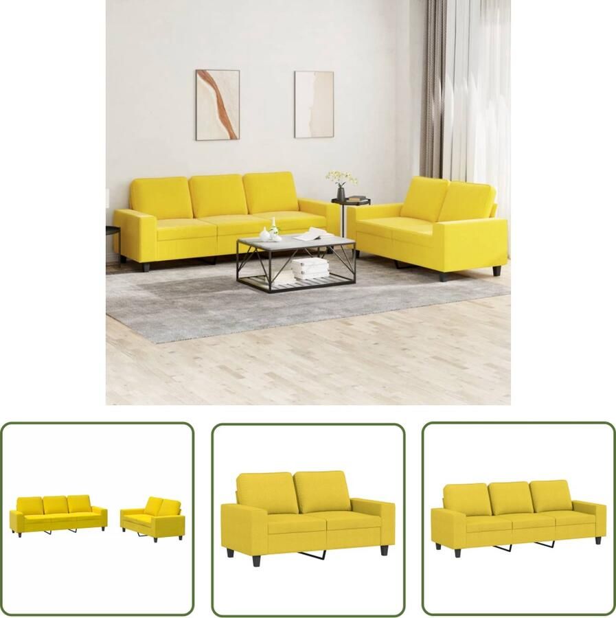 The Living Store 2-delige Loungeset stof lichtgeel Loungeset Bankstel Sofa Twee Persoons Bank Drie Persoons Bank