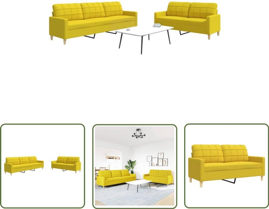The Living Store 2-delige Loungeset stof lichtgeel Loungeset Bankstel Tuinset Buitenset Lounge