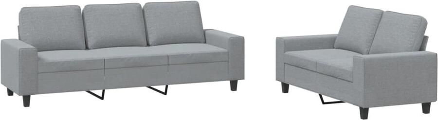 VidaXL Loungeset 2-delig Stof Lichtgrijs Loungeset Bankstel Tweezitsbank Driezitsbank Grijs - Foto 2