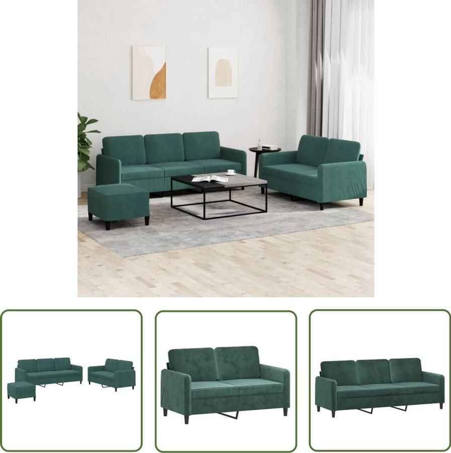 VidaXL Bankstel Loungeset 3-delige Loungeset fluweel donkergroen Fluweel Sofa Groene Bank Lounge Meubilair