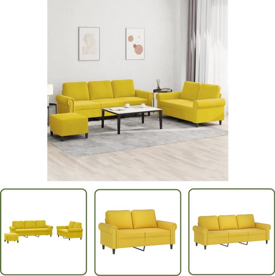 VidaXL Bankstel Loungeset 3-delige Loungeset met kussens fluweel geel Fluweel Sofa Geel Meubilair 3 Persoons Bank