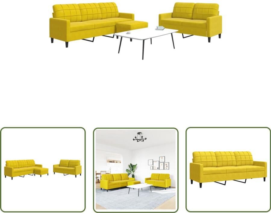 VidaXL 3-delige Loungeset met kussens fluweel geel Loungeset Bankstel Velours Bank Gelauwerd Bank Salontafel