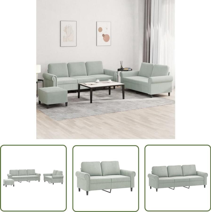 VidaXL Bankstel Loungeset 3-delige Loungeset met kussens fluweel lichtgrijs Fluweel Sofa Grijs Meubilair Comfortabele Zitzitting