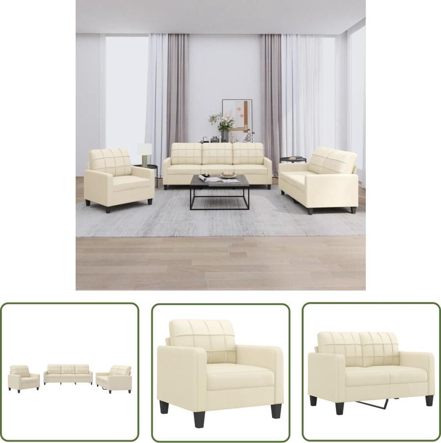 The Living Store Loungebanken Crème Kunstleer Stevig frame Comfortabele zitervaring Opvallend ontwerp Loungeset Bankstel Fauteuil Twee Zitsbank Drie Zitsbank
