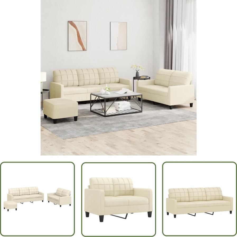 The Living Store Loungeset naam Bankstel Afmeting- 138 x 77 x 80 cm Crème kleur Duurzaam kunstleer Stevig en stabiel frame