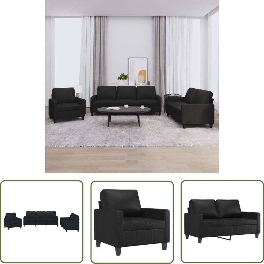 The Living Store Loungeset Kunstleer Zwart Armstoelen 2-zitsbank 3-zitsbank Hoogwaardig Stevig metalen frame Comfortabel Loungeset Bankstel Tuinmeubel Buitenleven Lounge Set