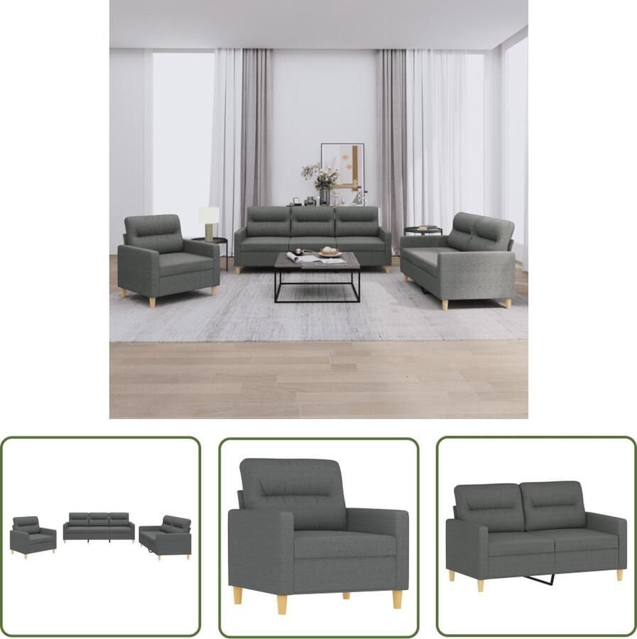 The Living Store Loungeset Fauteuil Twee- en Driezitsbank Donkergrijs 100% polyester Metaal textileen en multiplex Montage vereist Inclusief kussens Loungeset Bankstel Tuinmeubel Buitenkamerset Loungebank
