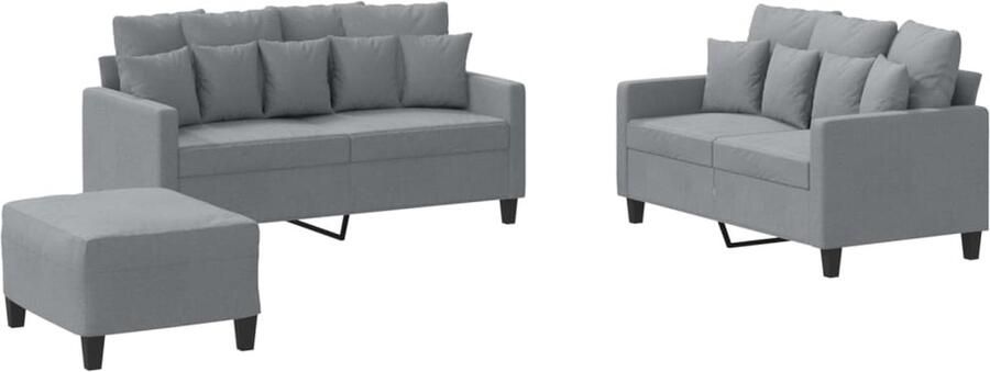 The Living Store 3-delige Loungeset met kussens stof lichtgrijs Loungeset Bankstel Buitenmeubel Tuinlounge Lounge Set