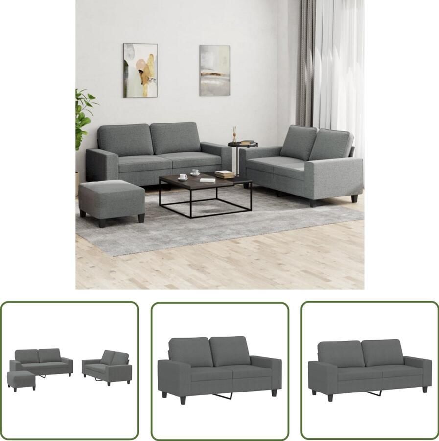VidaXL Bankstel Loungeset 3-delige Loungeset stof donkergrijs Grijs Stoffen Sofa Loungemeubilair