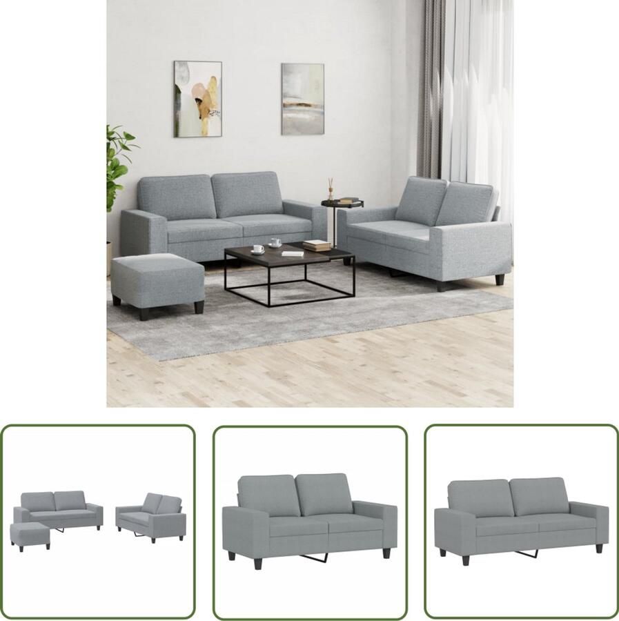 VidaXL Bankstel Loungeset 3-delige Loungeset stof lichtgrijs Tuinset Loungemeubilair Grijs Meubilair