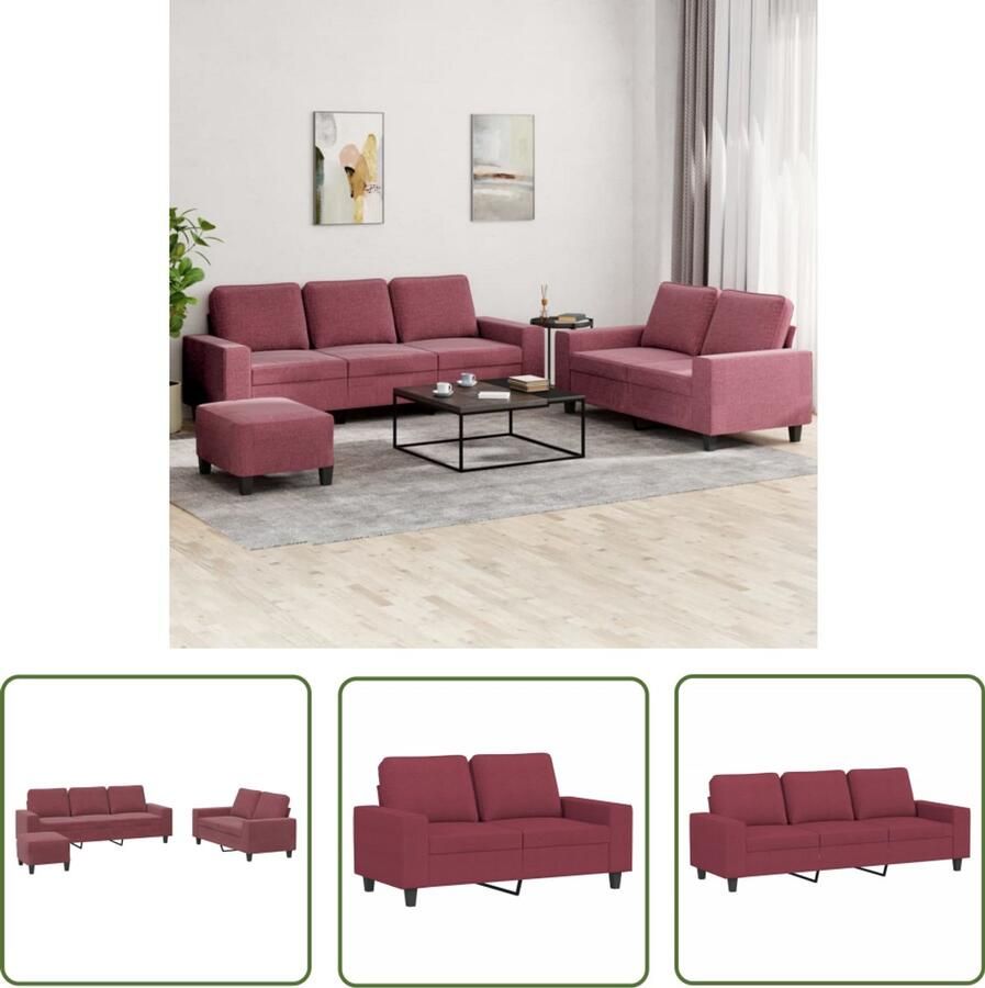 VidaXL Bankstel Loungeset 3-delige Loungeset stof wijnrood Loungemeubilair Outdoor Meubels Tuinset