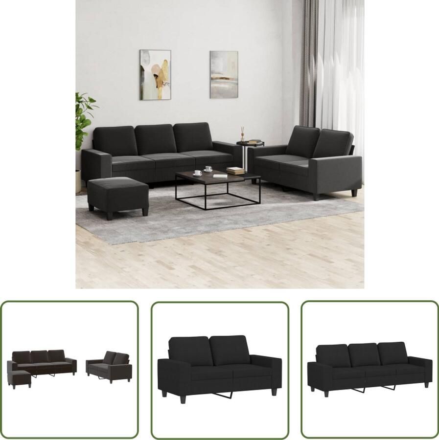 VidaXL Bankstel Loungeset 3-delige Loungeset stof zwart Woonkamer Meubilair Zitzitting Stoffen Sofa