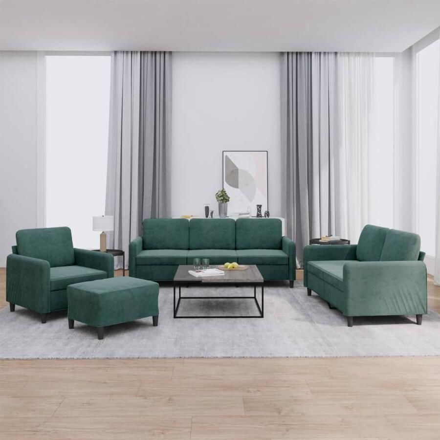 The Living Store 4-delige Loungeset fluweel donkergroen Loungeset Bankstel Velvet Bankstel Groene Bank Lounge Set