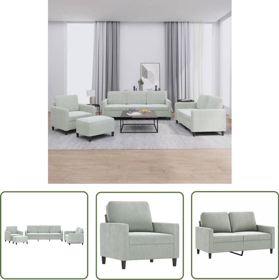 VidaXL 4-delige Loungeset fluweel lichtgrijs Loungeset Bankstel Fluweel Sofa Grijs Lounge Comfortabele Zitzitting