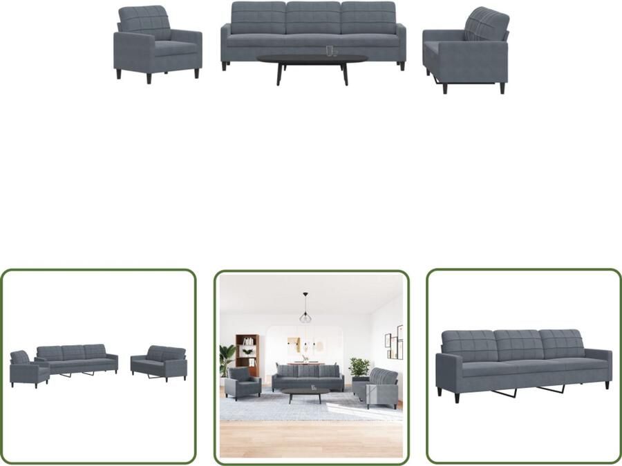 VidaXL Bankstel Loungeset 4-delige Loungeset met kussens fluweel donkergrijs Velvet Bank Donkere Grijze Bank Comfortabele Bank