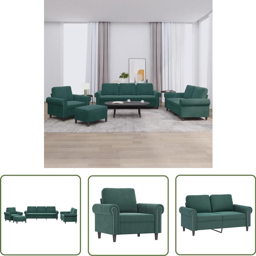 VidaXL Bankstel Loungeset 4-delige Loungeset met kussens fluweel donkergroen Velvet Sofa Groene Bank Lounge Meubels