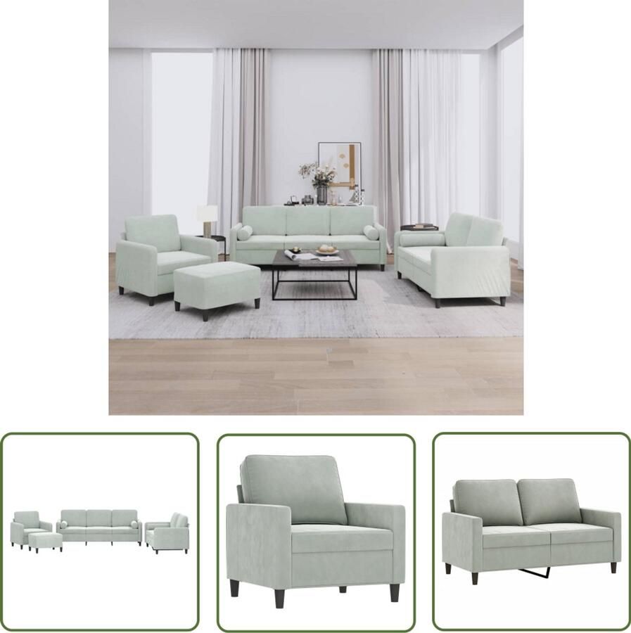 VidaXL Bankstel Loungeset 4-delige Loungeset met kussens fluweel lichtgrijs Fluweel Sofa Grijs Meubilair Lounge Set