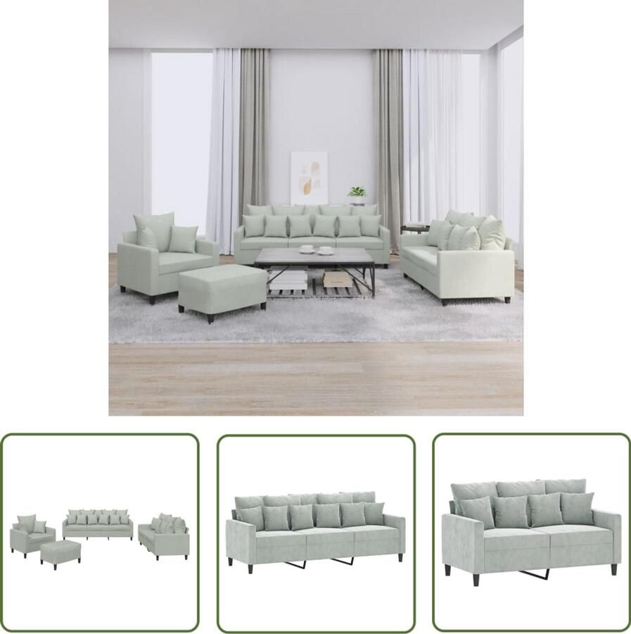 VidaXL Bankstel Loungeset 4-delige Loungeset met kussens fluweel lichtgrijs Fluweel Sofa Grijze Bank Salon Meubilair