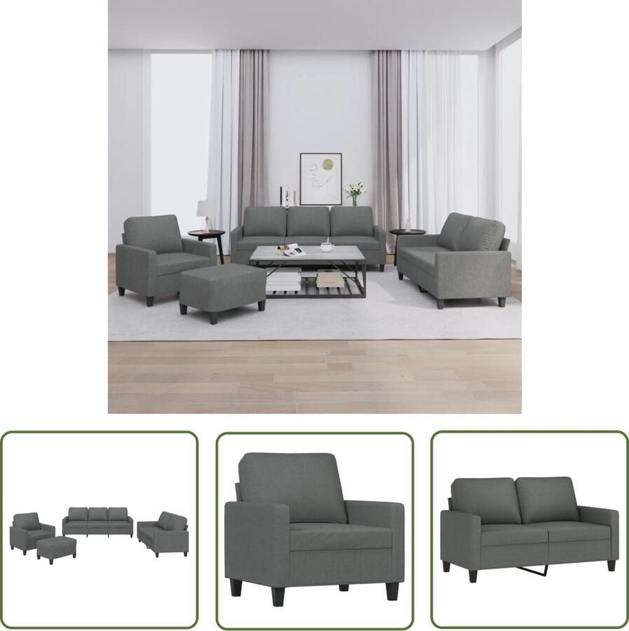 VidaXL Bankstel Loungeset 4-delige Loungeset met kussens stof donkergrijs Tuinmeubilair Buitenset Grijs Meubilair