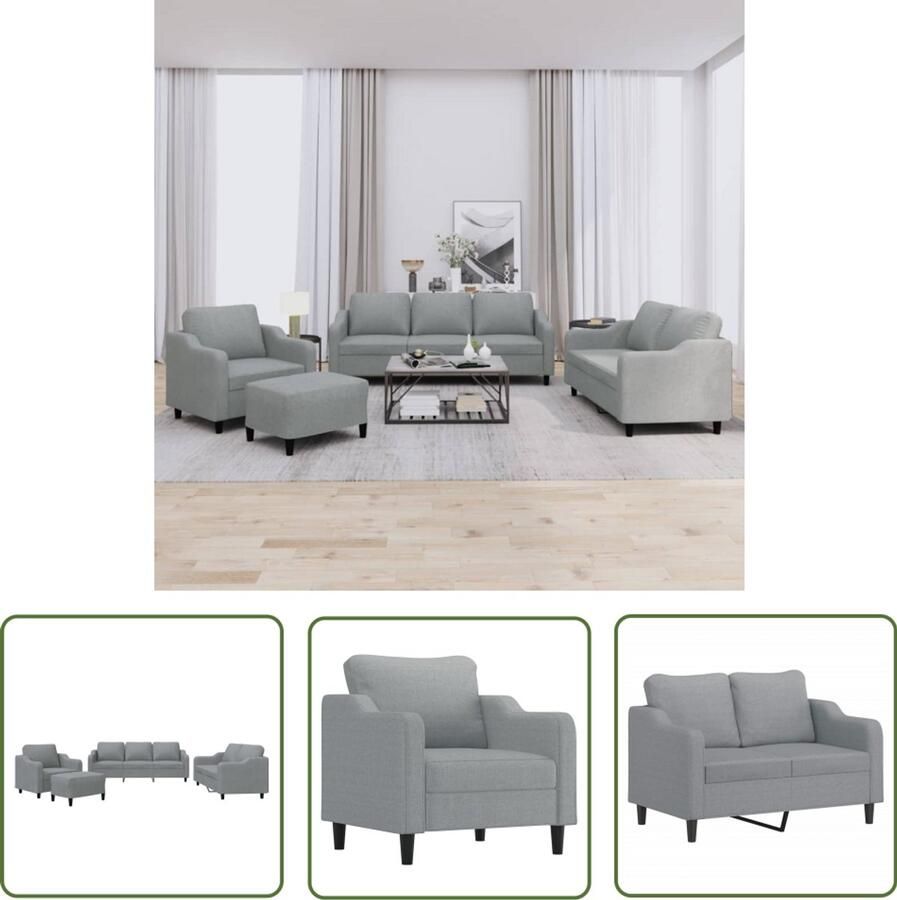 VidaXL Bankstel Loungeset 4-delige Loungeset met kussens stof lichtgrijs 3-zitsbank Grijs Stoffen Sofa