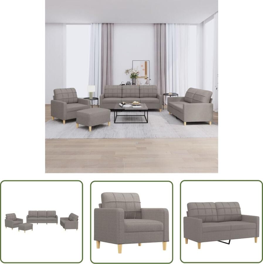 VidaXL 4-delige Loungeset met kussens stof taupe Loungeset Bankstel Loungemeubilair Tuinset Outdoor Meubels