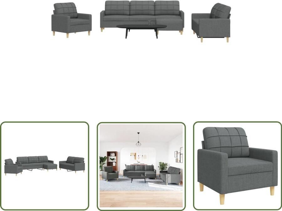 VidaXL Bankstel Loungeset 4-delige Loungeset met voetenbank stof donkergrijs Lounge Meubels Tuinlounge Donkere Kleuren