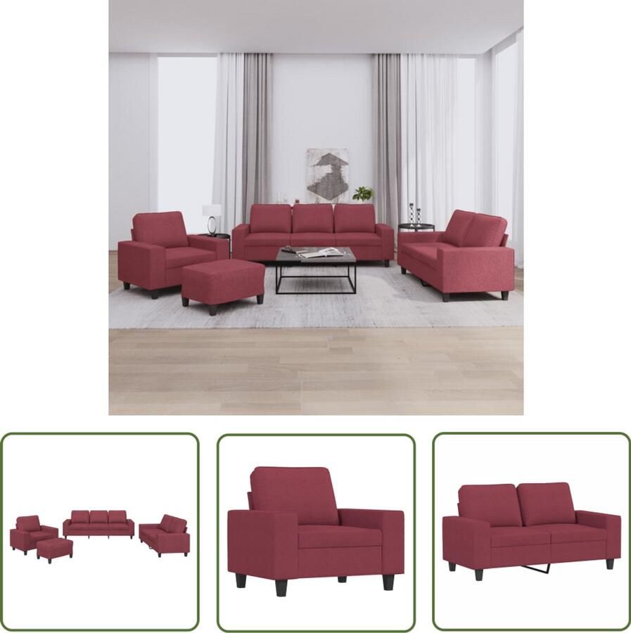 VidaXL 4-delige Loungeset stof wijnrood Loungeset Bankstel Woonkamerinrichting Stoffen Meubels Rode Sofa