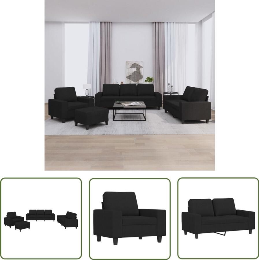VidaXL Bankstel Loungeset 4-delige Loungeset stof zwart Tuinmeubelen Buitenleven Loungehoek