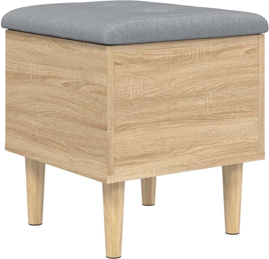 The Living Store Opbergbankje 42x42x46 cm bewerkt hout sonoma eikenkleurig Opbergbank Bankschikker Kastdeur Woonkamer Meubels Entree Bank