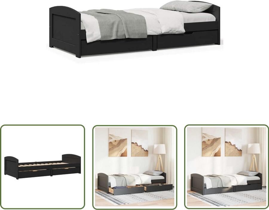 VidaXL Slaapbank met 2 lades zonder matras IRUN 90x200 cm zwart Slaapbank Bankstel Tweepersoonsbed Daybed Stapelbaar Bed