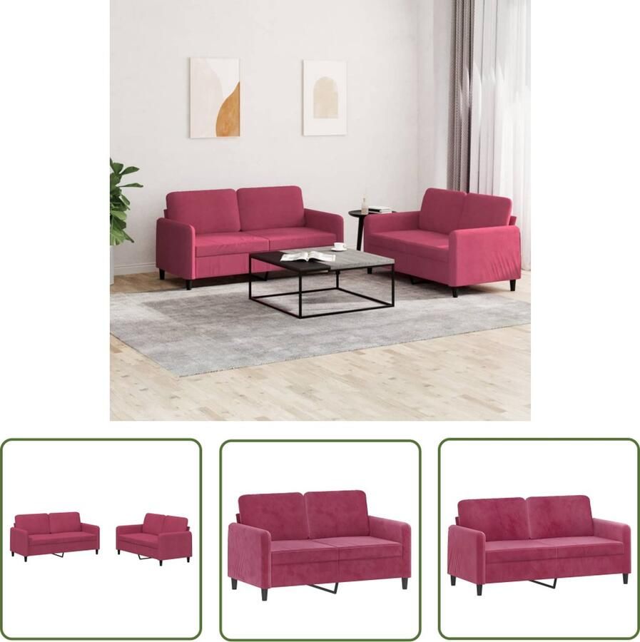 The Living Store Sofa Wijnrood Fluweel 2-zitsbank 140 cm Comfortabele Zitervaring Sofa Bankstel Lounge Set Fluweel Sofa Rode Bank