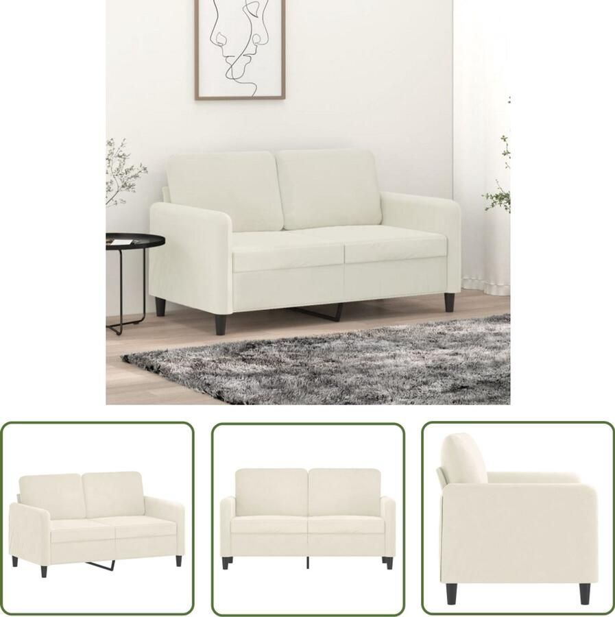 The Living Store Tweezitsbank 120 cm fluweel crèmekleurig Tweezitsbank Bankstel Salontafel Lounge Meubilair Velours Bank