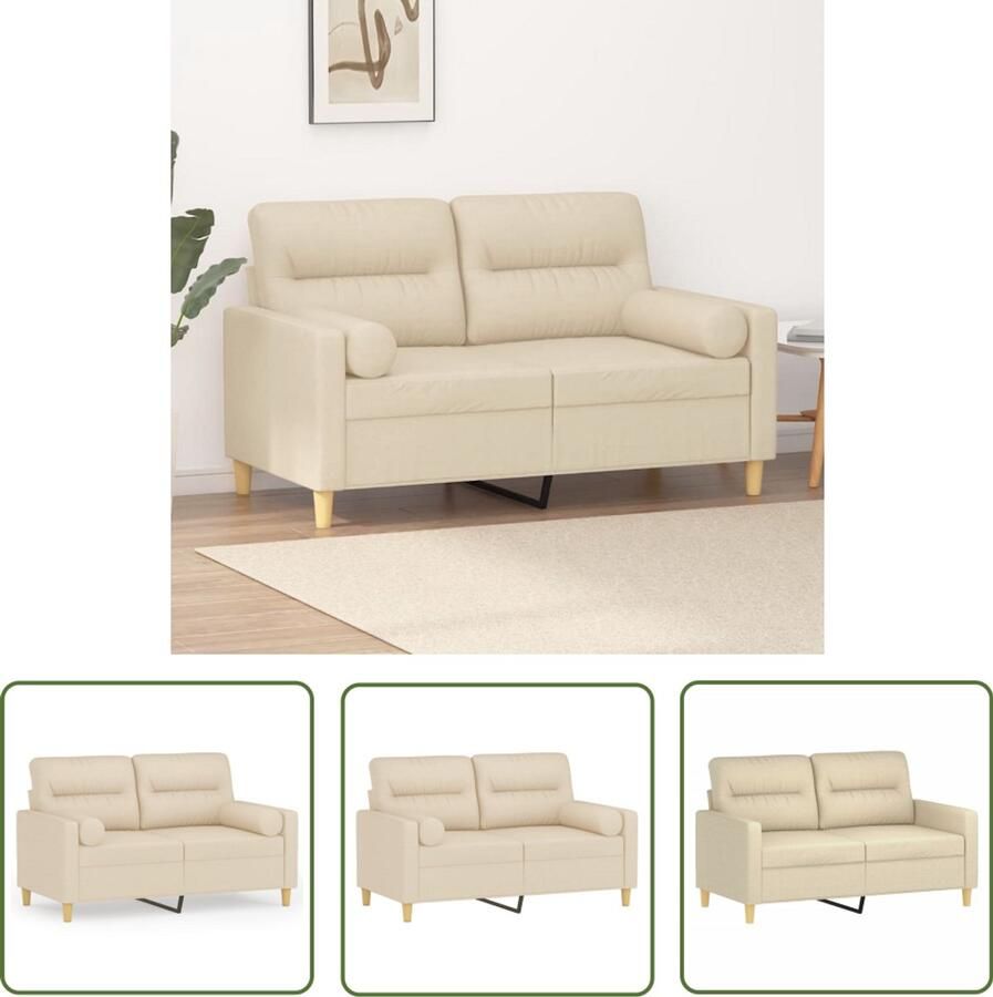 The Living Store Tweezitsbank met sierkussens 120 cm stof crèmekleurig Tweezitsbank Bankstel Salontafel Livingroom Meubels Creme Kleur