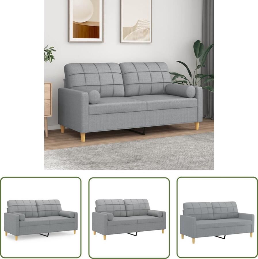 The Living Store Tweezitsbank met sierkussens 140 cm stof lichtgrijs Tweezitsbank Bankstel Lounge Stoffen Sofa Grijs Meubilair Modern Design Bank