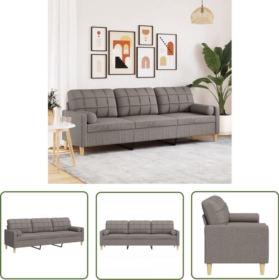 The Living Store 3-zitsbank met sierkussens 210 cm stof taupe 3 Zits Bank Bankstellen Lounge Stoffen Bank Comfortabele Bank Moderne Bank