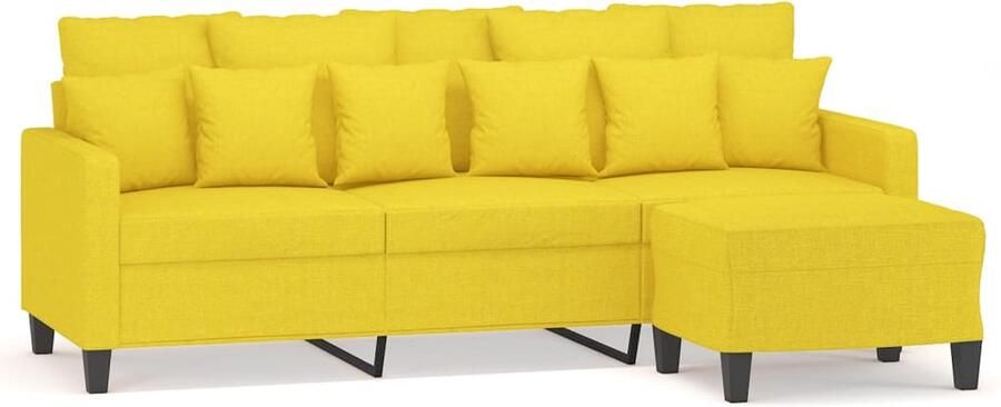 The Living Store Driezitsbank met voetenbank 180 cm stof lichtgeel 3 Zits Bank Bankstellen Fauteuils Geel Meubilair Salonmeubels