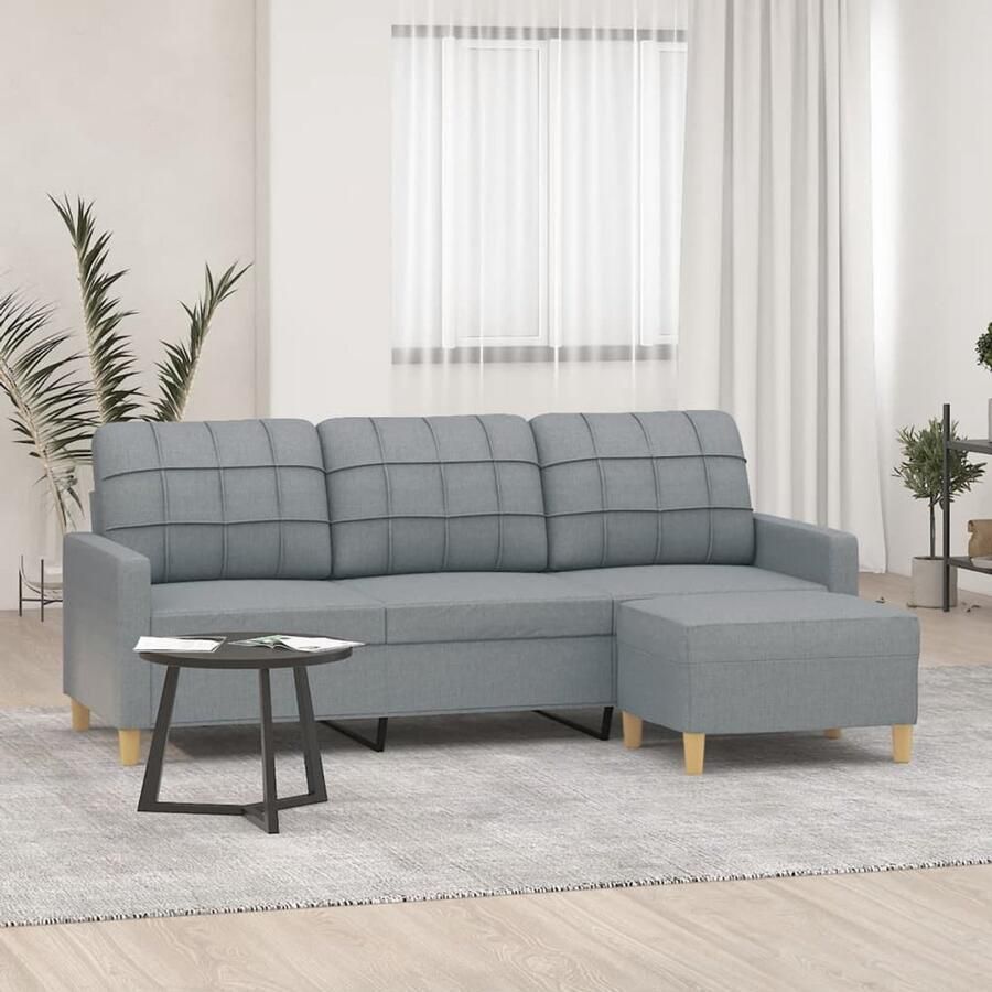The Living Store 3-zitsbank lichtgrijs 198 x 77 x 80 cm duurzame stof stevig frame comfortabele zitting veelzijdige voetenbank opvallend ontwerp 3 Zits Bank Bankstellen Lounge Meubels Grijs Sofa Fauteuils