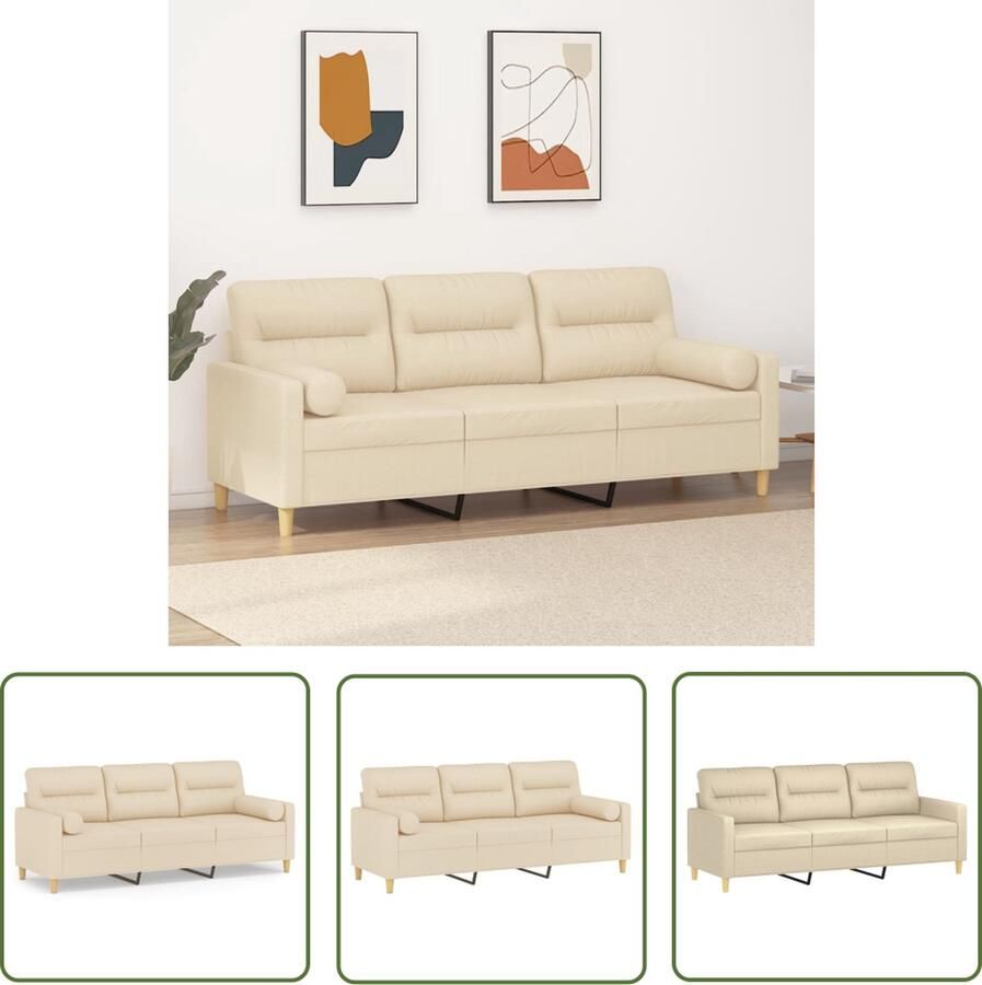 The Living Store 3-Zitsbank Crème 198x77x80 cm Duurzame stof Stevig frame Verwijderbare kussenhoezen Comfortabele zitervaring Inclusief 2 sierkussens 3-zitsbank Bankstellen Crème Kleur Stoffen Bank Lounge Meubilair