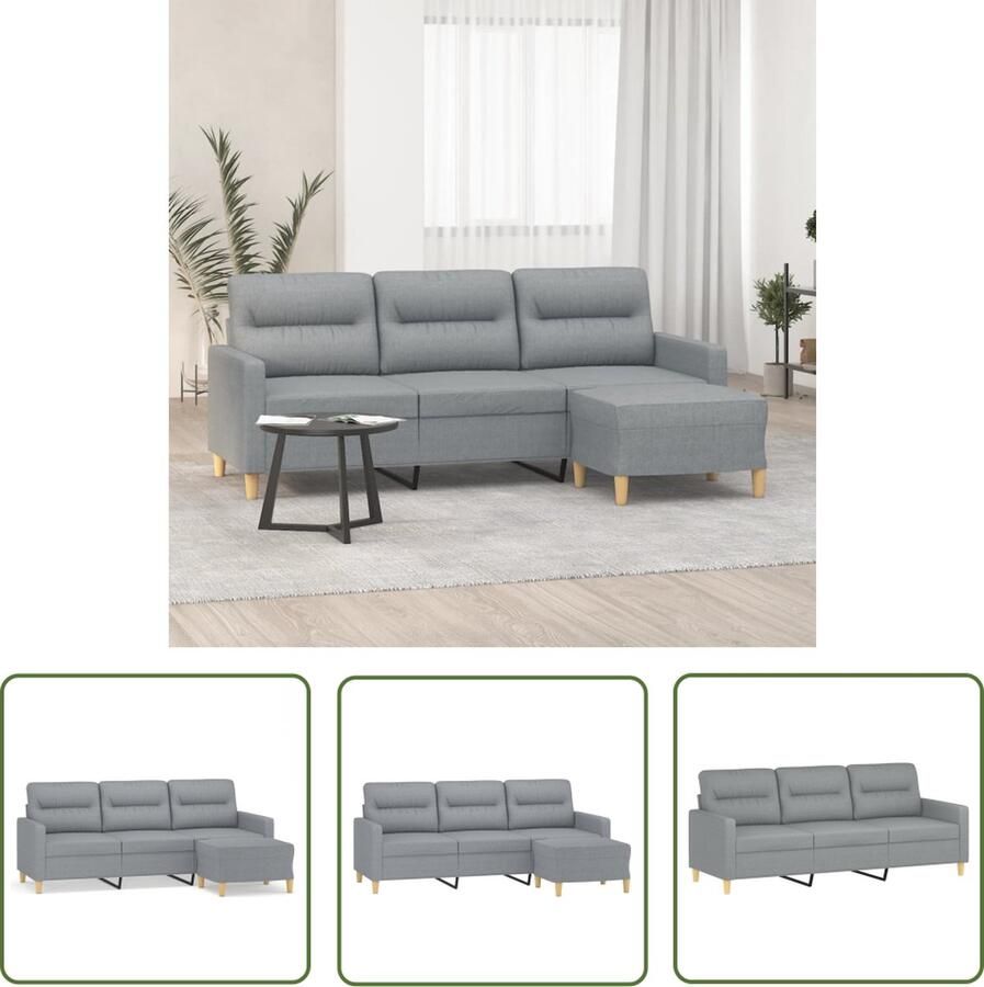 The Living Store 3-zitsbank Lichtgrijs Metaal en multiplex 198 x 77 x 80 cm Dik gevoerde zitting 3-zitsbank Bankstellen Fauteuils Lounge Meubels Grijs Sofa