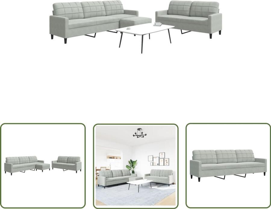 VidaXL Bankstellen Lounge Set 3-delige Loungeset met kussens fluweel lichtgrijs Fluweel Sofa Grijze Bank 2 Persoons Bank