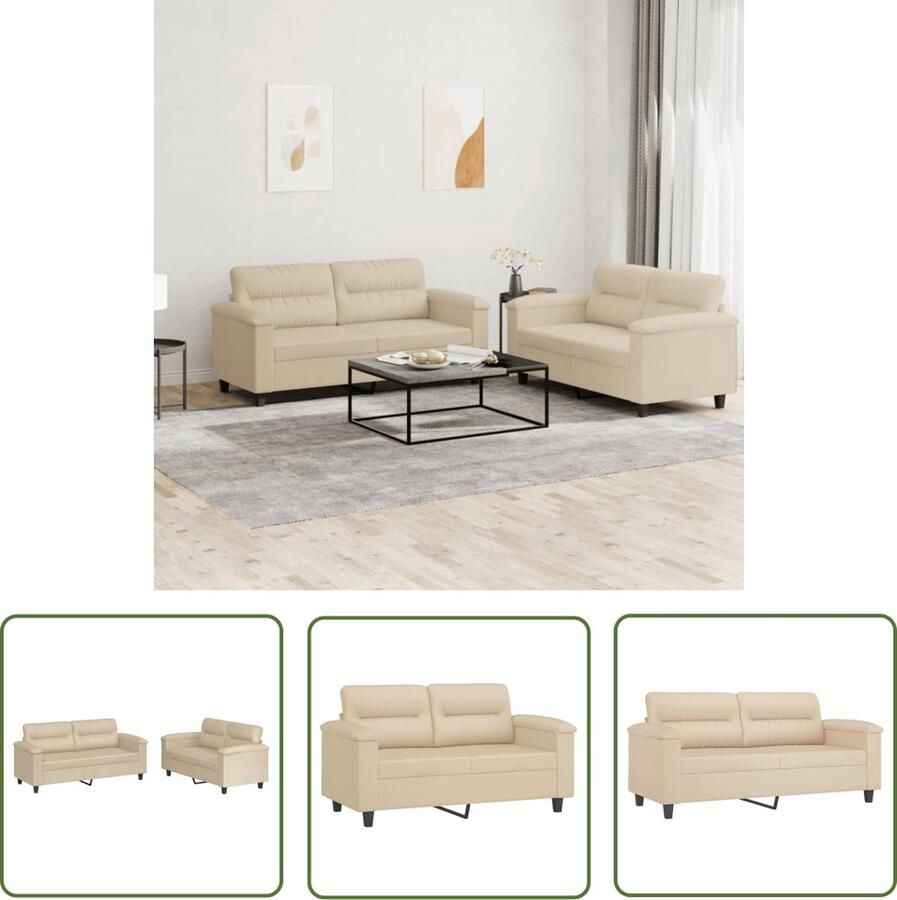 The Living Store Loungeset Microvezel Tweezitsbank 140 x 50 cm Crème Stevig Metaal Frame Loungeset Bankstellen Tuinset Buitenleven Lounge