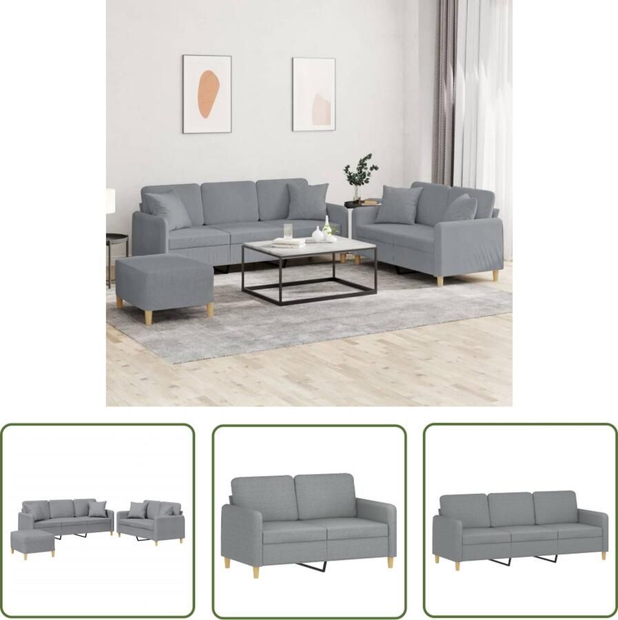 The Living Store Loungeset Comfortabele 2-zitsbank en 3-zitsbank Lichtgrijs Stof metaal en multiplex Inclusief voetenbank Loungeset Bankstellen Tuinset Buitenmeubel Lounge