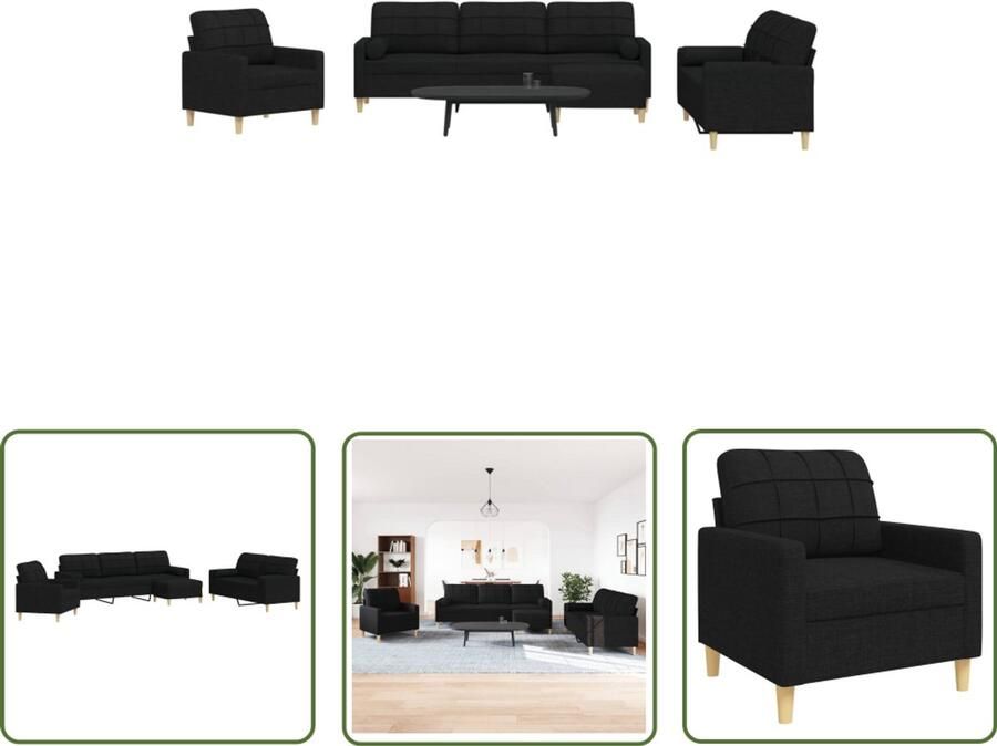 VidaXL 4-delige Loungeset met voetenbank en kussens stof zwart Loungeset Bankstellen Tuinlounge Buitenkamerset Loungebank