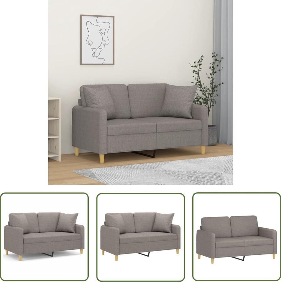 The Living Store Tweezitsbank met sierkussens 120 cm stof taupe Tweezitsbank Bankstellen Lounge Meubilair Stoffen Bank Taupe Bank