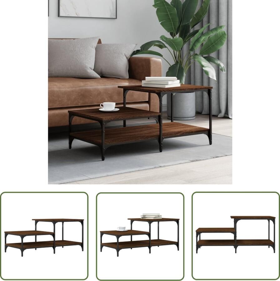 The Living Store Salontafel 100 x 50 5 x 45 cm bewerkt hout bruin eikenkleur Salontafel Banktafel Houten Tafel Bruine Eiken Modern