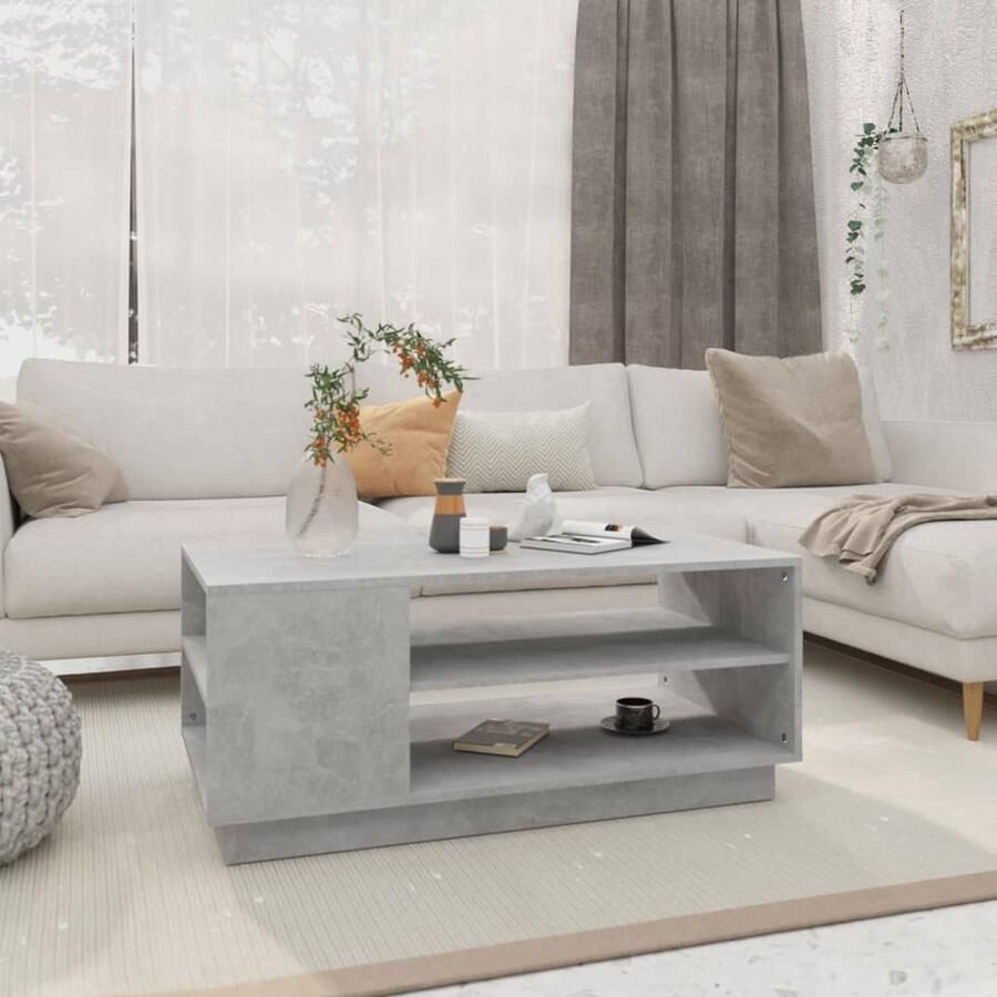 The Living Store Banktafel Betongrijs 102 x 55 x 43 cm Stevig en Duurzaam Salontafel Banktafel Houten Salontafel Beton Grijze Salontafel Living Room Furniture - Foto 2