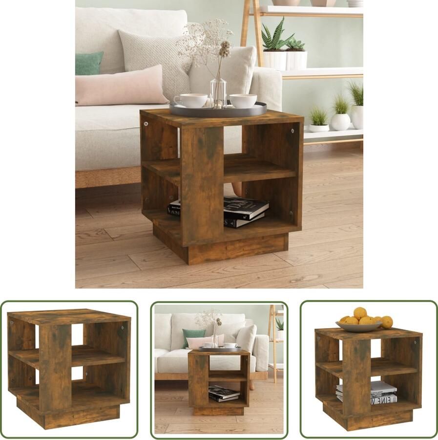 The Living Store Salontafel 40x40x43 cm bewerkt hout gerookt eikenkleurig Salontafel Banktafel Houten Salontafel Bruine Salontafel Kleine Salontafel - Foto 2